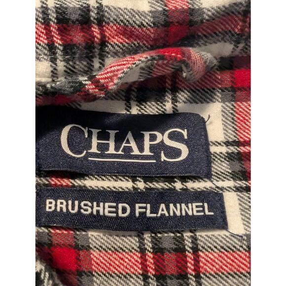 Chaps Brushed Flannel Cotton White Navy Red Plaid Button Up Shirt Mens Sz XL - Picture 3 of 10